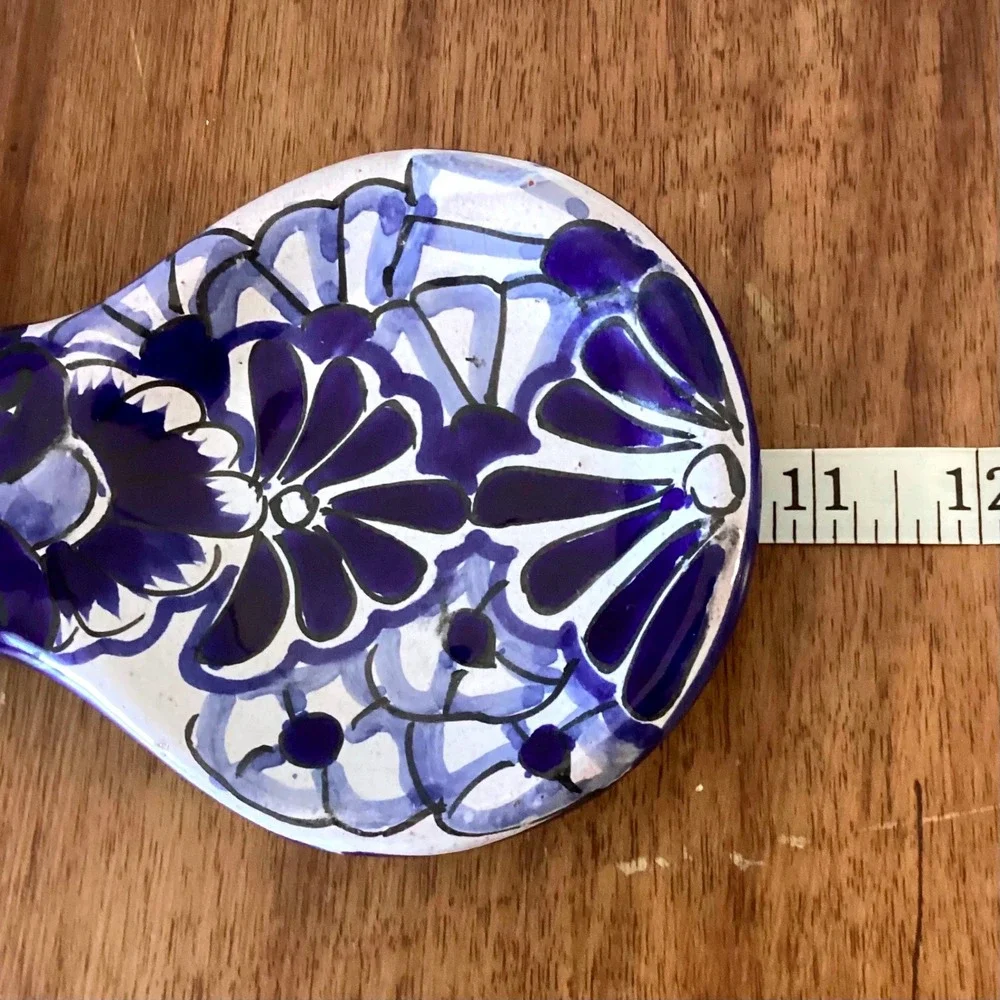 Talavera Mexican Pottery Blue White Hand Painted Spoon Rest Signed Sta-Irene 11